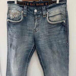 Men’s Rock Revival Kio Straight Jeans 34x33  RARE HARD TO FIND